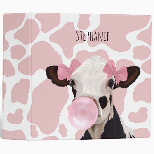 Cute Girly Cow With Pink Cow Print Background 3 Ring Binder