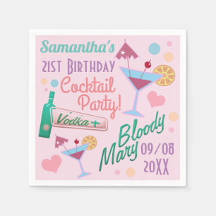 Cute Girly Custom 21st Birthday Cocktails Napkins