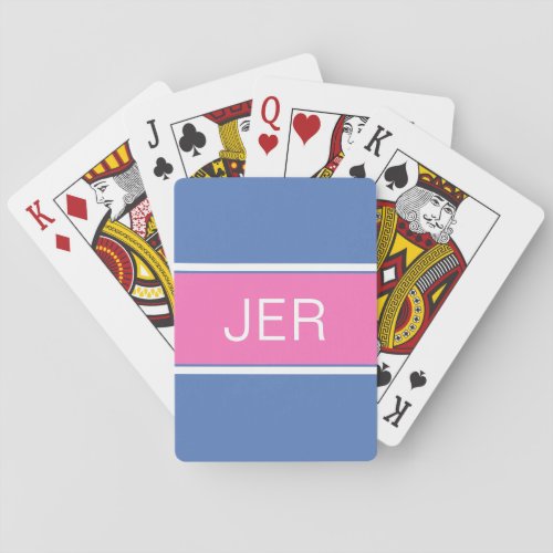 Cute Girly Custom Monogram Initials Blue Pink   Playing Cards