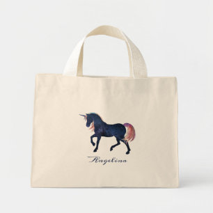 Cute Girly Customized Celestial Navy Blue Unicorn Mini Tote Bag