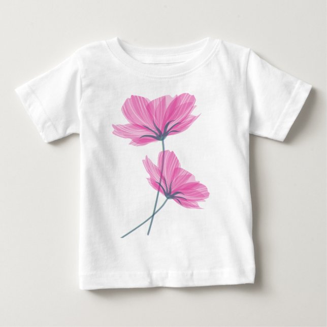 Cute Girly Delicate Pretty Pink Flower Drawing  Baby T-Shirt (Front)