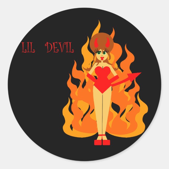 Cute Girly Devil Image Classic Round Sticker (Front)