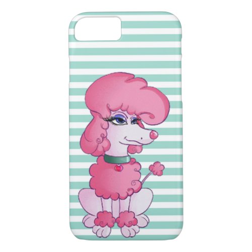 Cute Girly  Dog On Mint  White Stripes iPhone 87 Case