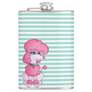 Cute Girly  Dog On Mint $ White Stripes Hip Flask