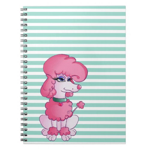Cute Girly  Dog On Mint  White Stripes Notebook