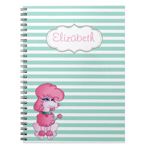 Cute Girly  Dog On Mint White Stripes_Personalized Notebook