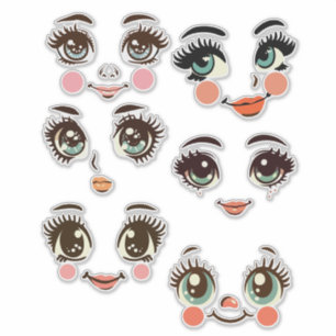 cute girly doll face art illustrations sticker