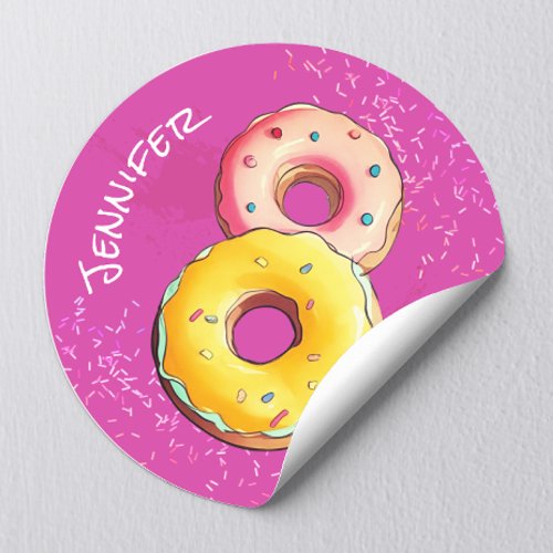 Cute  Girly Donut 8th Birthday Purple Sprinkles Classic Round Sticker