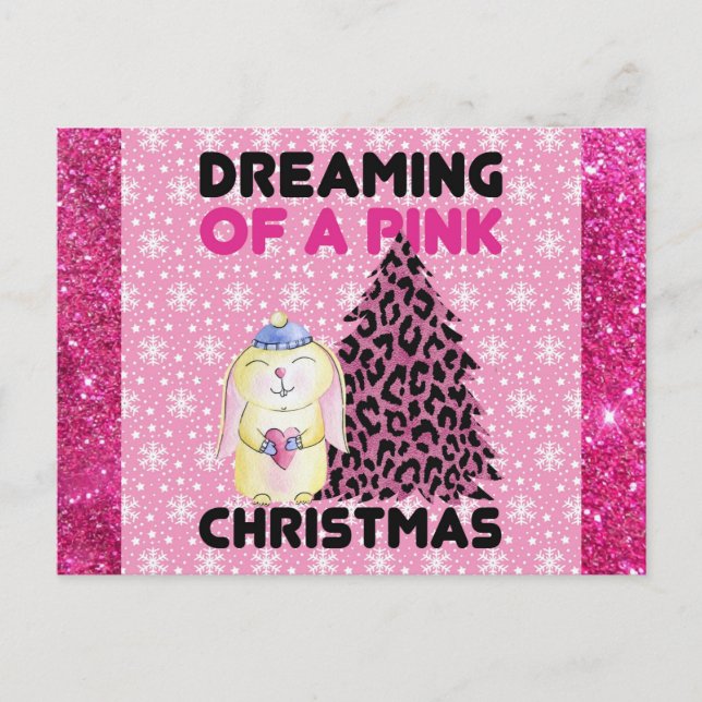Cute Girly Dreaming of a Pink Christmas Postcard (Front)
