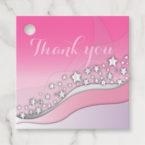 Cute Girly Dreamy Chic Silver Stars on Blush Pink  Favor Tags