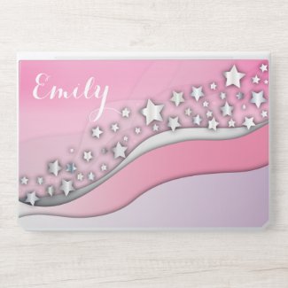 Cute Girly Dreamy Chic Silver Stars on Blush Pink HP Laptop Skin