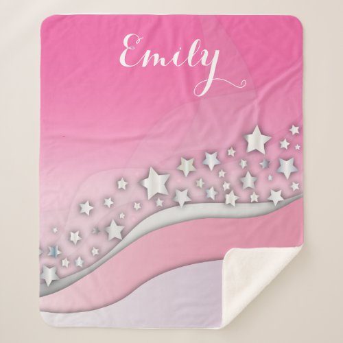 Cute Girly Dreamy Chic Silver Stars on Blush Pink  Sherpa Blanket