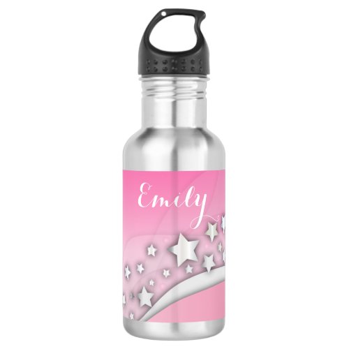 Cute Girly Dreamy Chic Silver Stars on Blush Pink  Stainless Steel Water Bottle