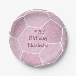 cute girly dusty pink soccer birthday party paper plates