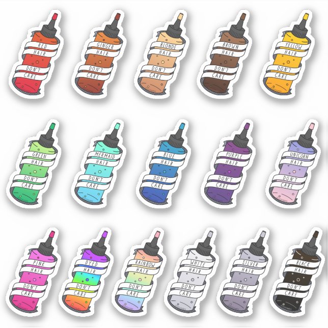 Cute Girly Dyed Hair Bottle Illustration Set Sticker (Front)