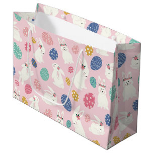 Cute Girly Easter Bunny Modern Pink Floral Eggs Large Gift Bag