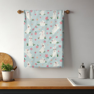 Cute Girly Easter Bunny Modern Pink Floral Kitchen Towel