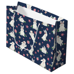 Cute Girly Easter Bunny Rabbit Modern Blue Pink Large Gift Bag