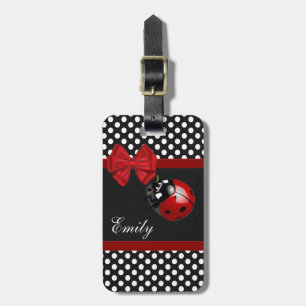 Cute girly elegant ladybug polka dots monogram luggage tag