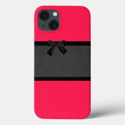 Cute Girly Elegant Red Polka Dots -Black Bow iPhone 13 Case