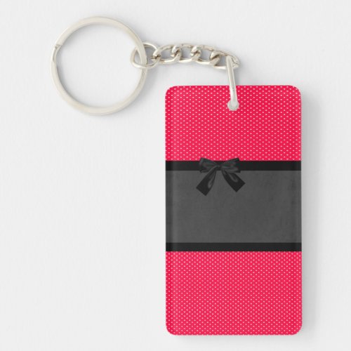 Cute Girly Elegant Red Polka Dots _Black Bow Keychain