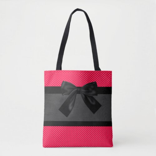 Cute Girly Elegant Red Polka Dots _Black Bow Tote Bag