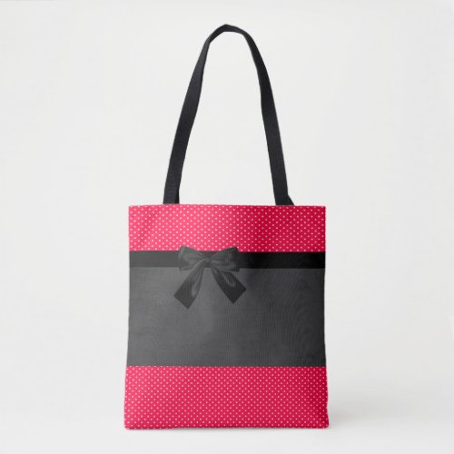 Cute Girly Elegant Red Polka Dots _Black Bow Tote Bag