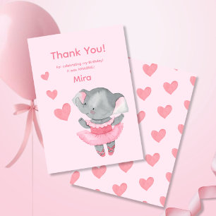 Cute Girly Elephant Ballerina Birthday Party  Thank You Card