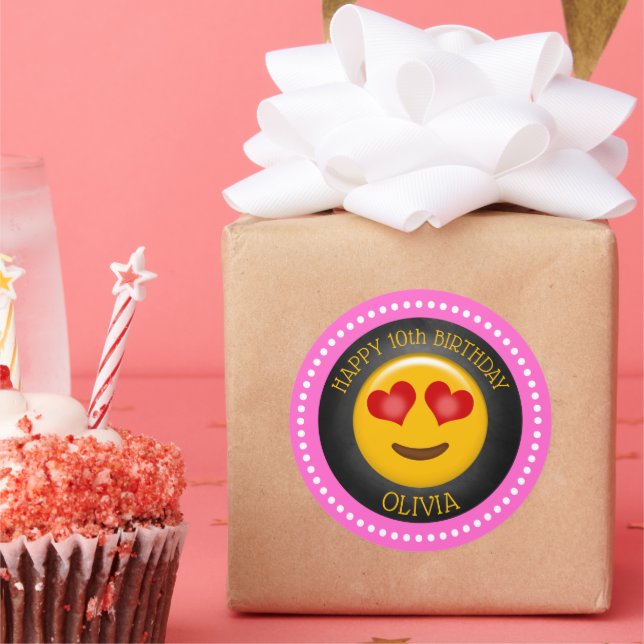 Cute Girly Emoji Birthday Party Classic Round Sticker (Party)