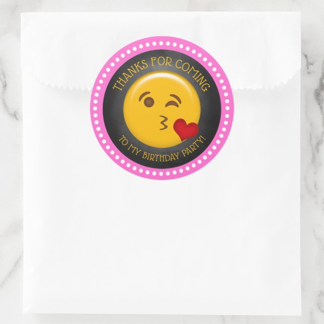 Cute Girly Emoji Birthday Thank You Classic Round Sticker (Bag)