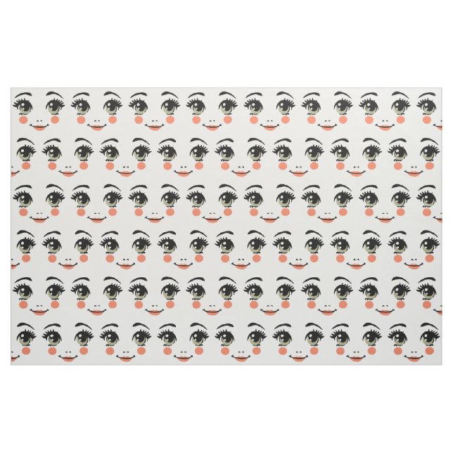 cute girly fabric doll face color art illustration (Fat Quarter)