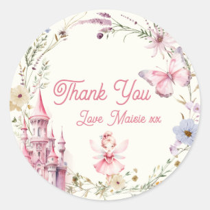 Cute Girly Fairy First Birthday Thank You Classic Round Sticker
