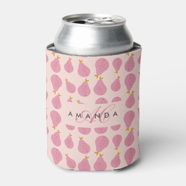 Cute Girly Feminine Pear Monogrammed Initial Gifts Can Cooler (Can Front)