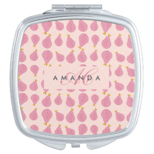 Cute Girly Feminine Pear Monogrammed Initial Gifts Compact Mirror