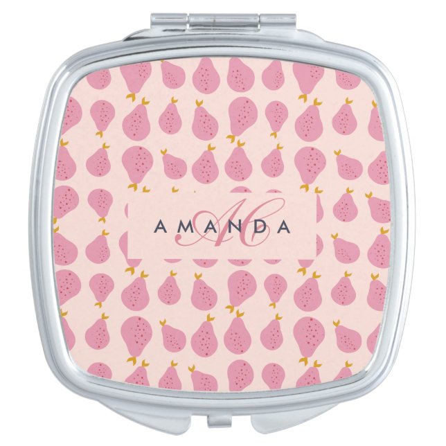 Cute Girly Feminine Pear Monogrammed Initial Gifts Compact Mirror (Front)