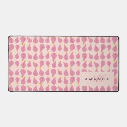 Cute Girly Feminine Pear Monogrammed Initial Gifts Desk Mat