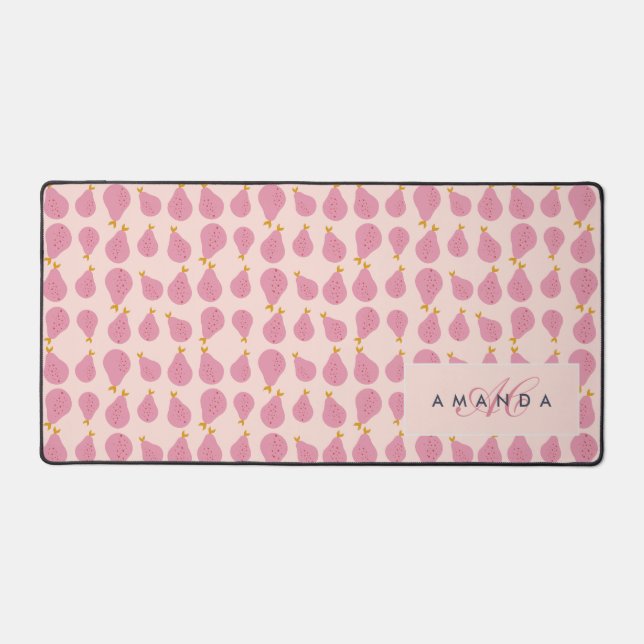 Cute Girly Feminine Pear Monogrammed Initial Gifts Desk Mat (Front)