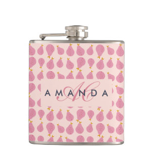 Cute Girly Feminine Pear Monogrammed Initial Gifts Flask