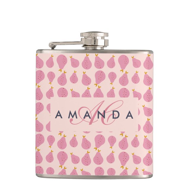 Cute Girly Feminine Pear Monogrammed Initial Gifts Flask (Front)