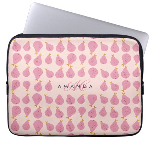 Cute Girly Feminine Pear Monogrammed Initial Gifts Laptop Sleeve