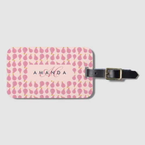 Cute Girly Feminine Pear Monogrammed Initial Gifts Luggage Tag