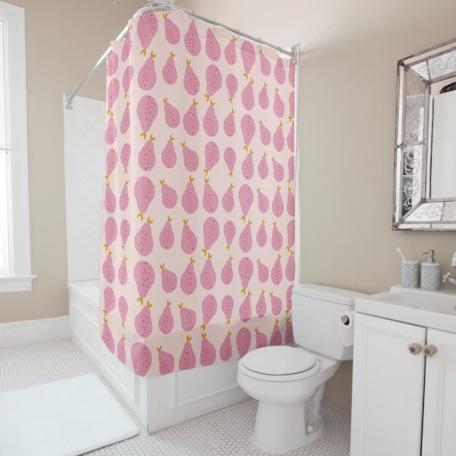 Cute Girly Feminine Pear Monogrammed Initial Gifts Shower Curtain (In Situ)