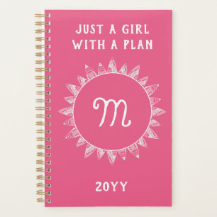Cute Girly Feminine Pink White Monogram Planner