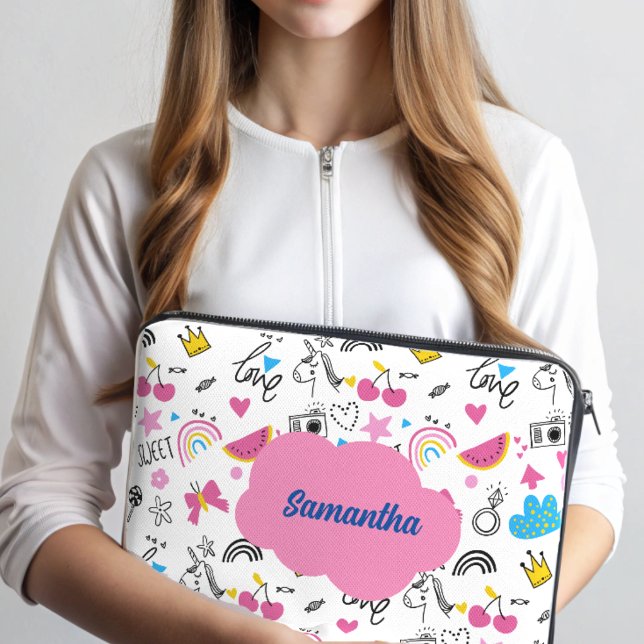 Cute Girly First Name Trendy Illustration Pattern  Laptop Sleeve (Creator Uploaded)