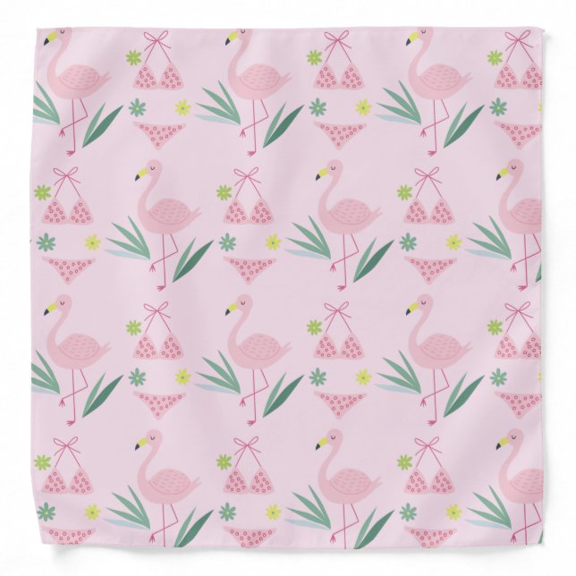 Cute Girly Flamingo and Bikini Pink Bandana (Front)