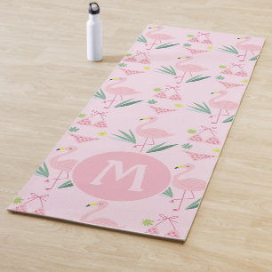 Cute Girly Flamingo and Bikini Pink Monogram Yoga Mat