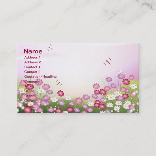 Cute Pink Flowers, Dragonflies Business Cards