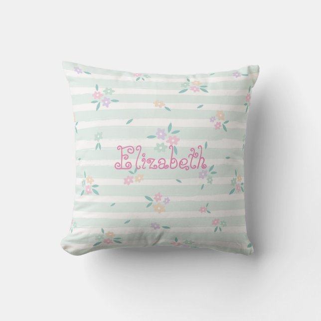 Cute Girly Floral Hello Spring Name Personal Name Throw Pillow (Front)