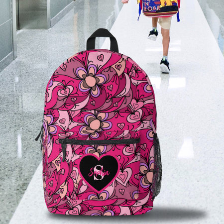 Cute Girly Floral Pattern with Hearts Name Initial
