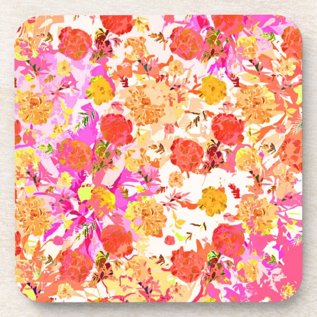 Cute girly flowers pattern beverage coaster (Front)